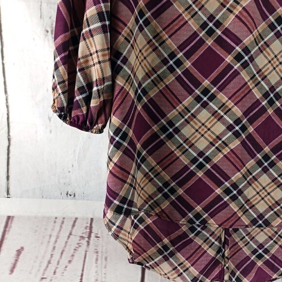 CATO Tunic Womens Size S Purple Plaid Keyhole Neck 3/4 Sleeve Blouse Shirt - Picture 3 of 9